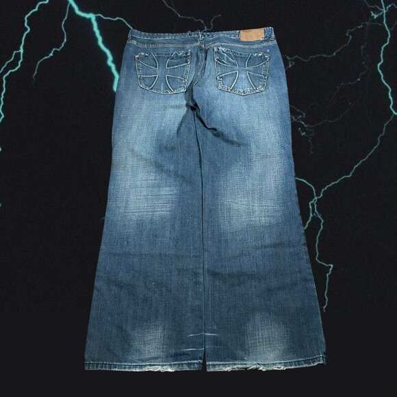 baggy 2000s y2k acid washed embroidered saint cross marc ecko jeans - Picture 5 of 7